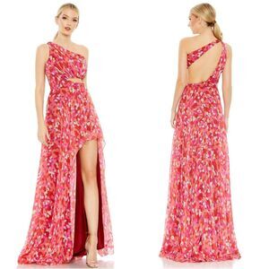 Elegant Pink Floral One-Shoulder Dress